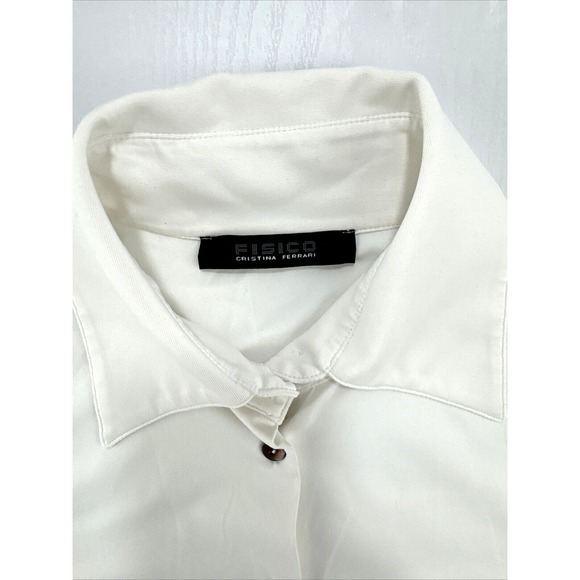 Fisico Christina‎ Ferrari Blouse Women's Small Cream Mother Pearl Buttons Preppy - Picture 4 of 13